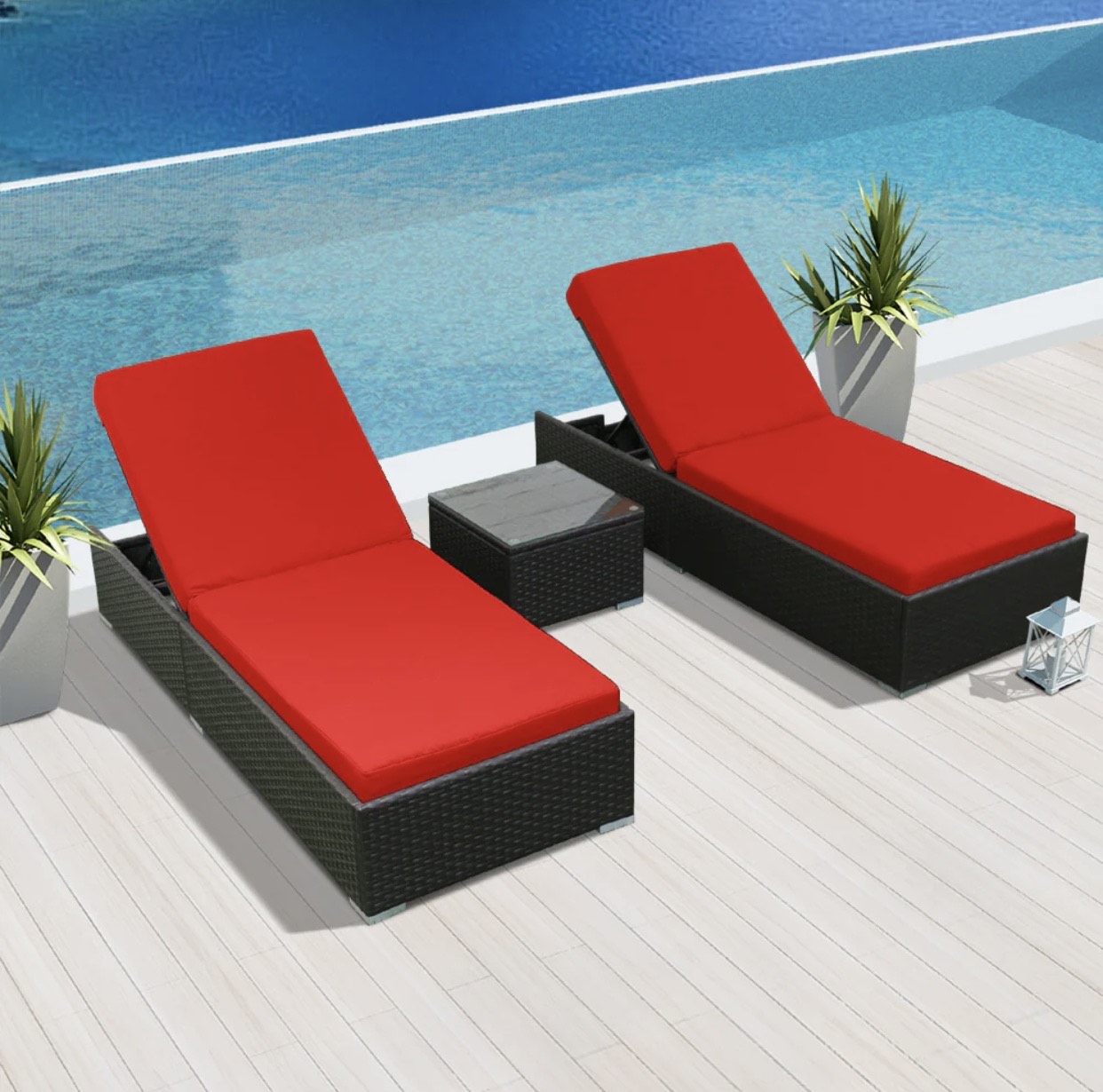 Crimson Red Modern Outdoor Big Lounger Set Three 3 Piece