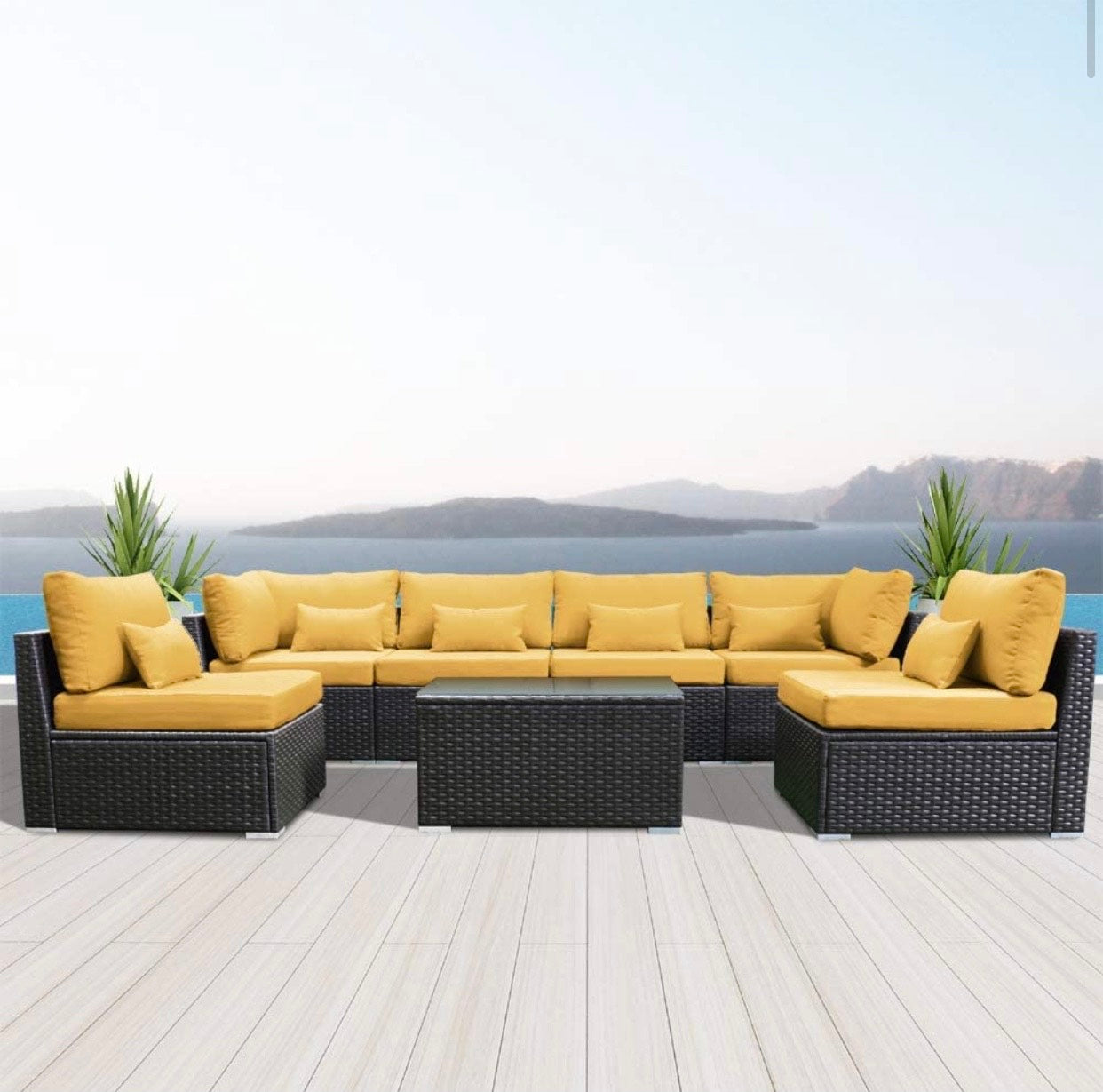 Royal Yellow Outdoor Wicker Furniture (Espresso Brown) El Segundo 7 Piece Seven