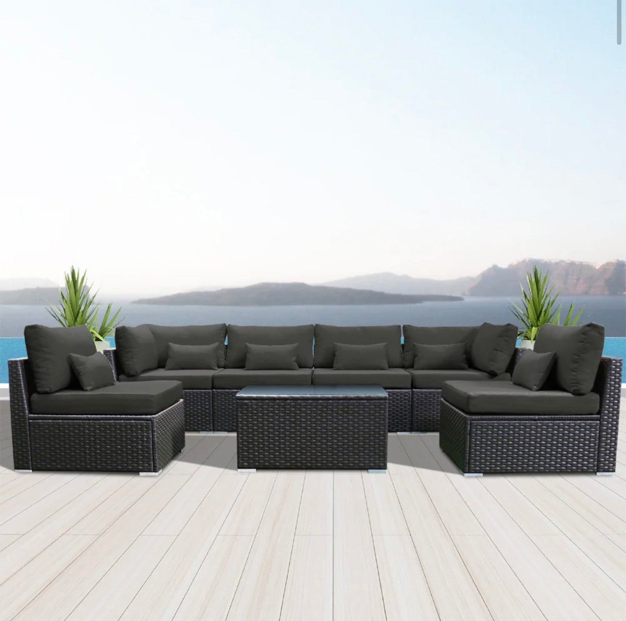 Black Outdoor Wicker Furniture (Espresso Brown) El Segundo 7 Piece Seven