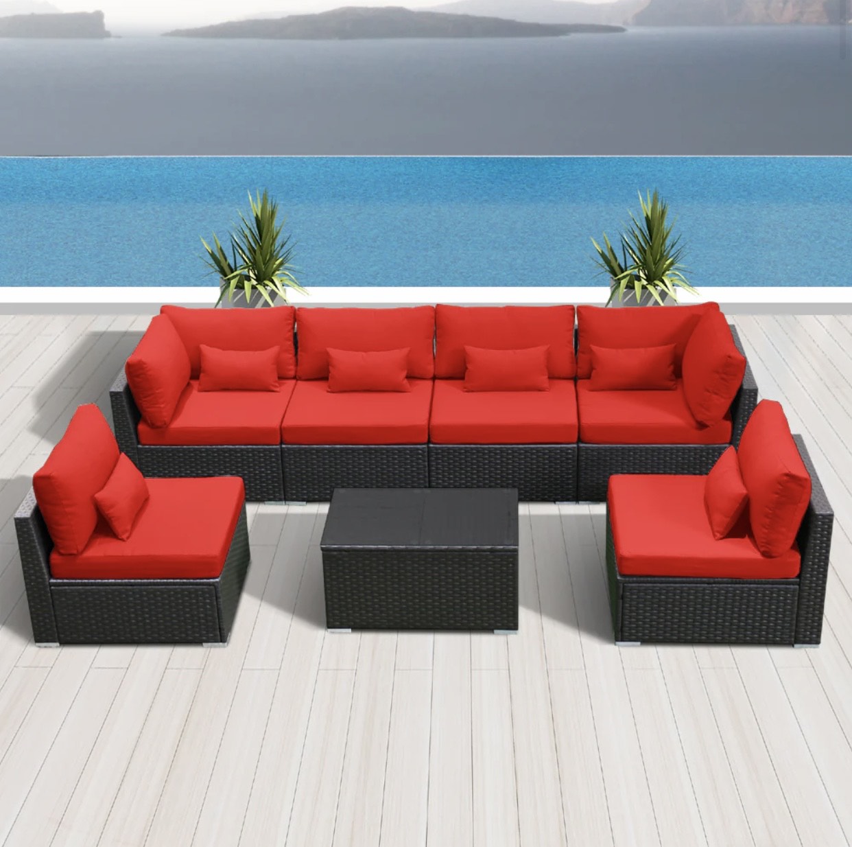 Crimson Red Outdoor Wicker Furniture (Espresso Brown) El Segundo 7 Piece Seven