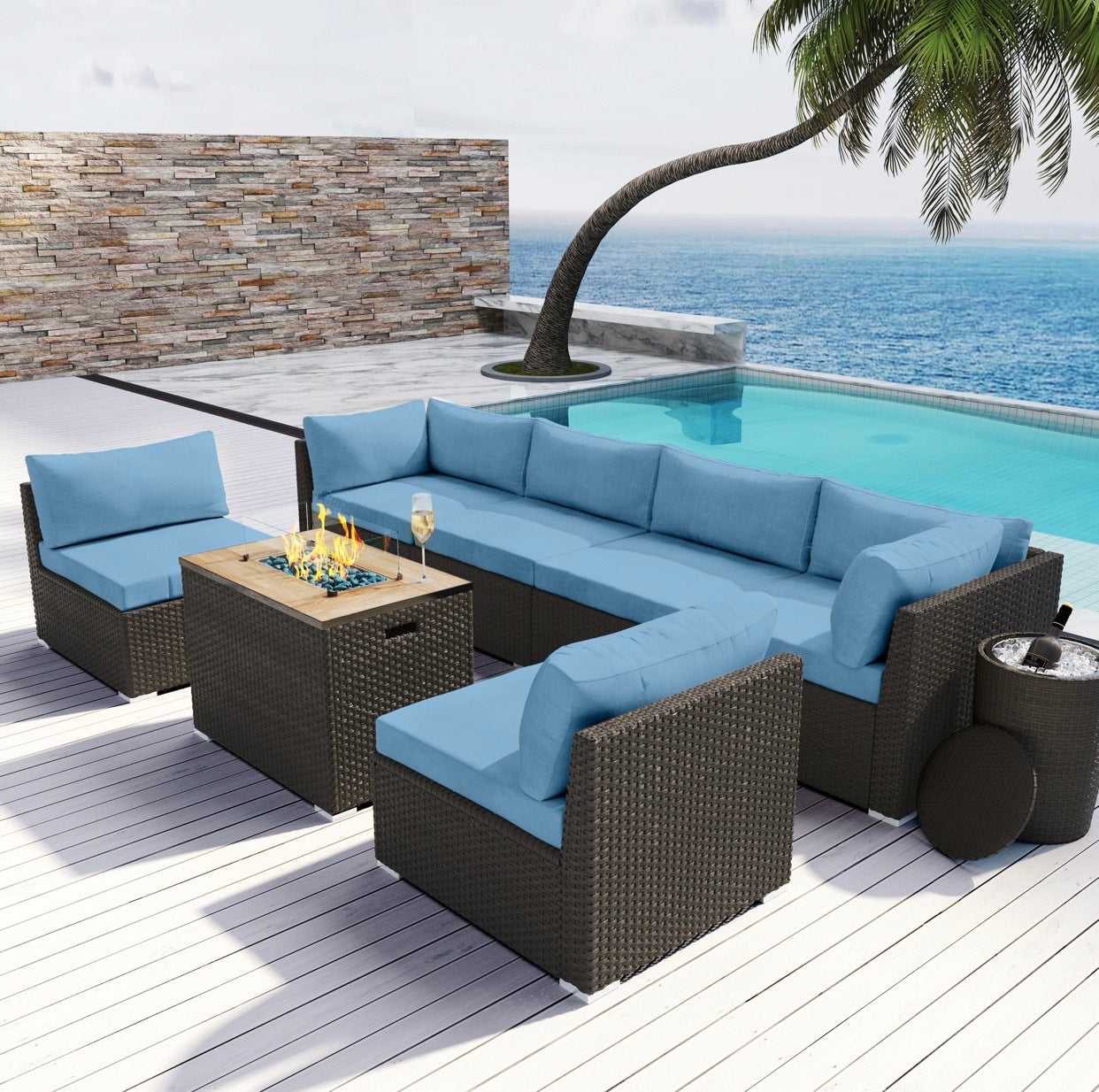 Outdoor Wicker Furniture Piece with Wine Ice Bucket Newport Beach
