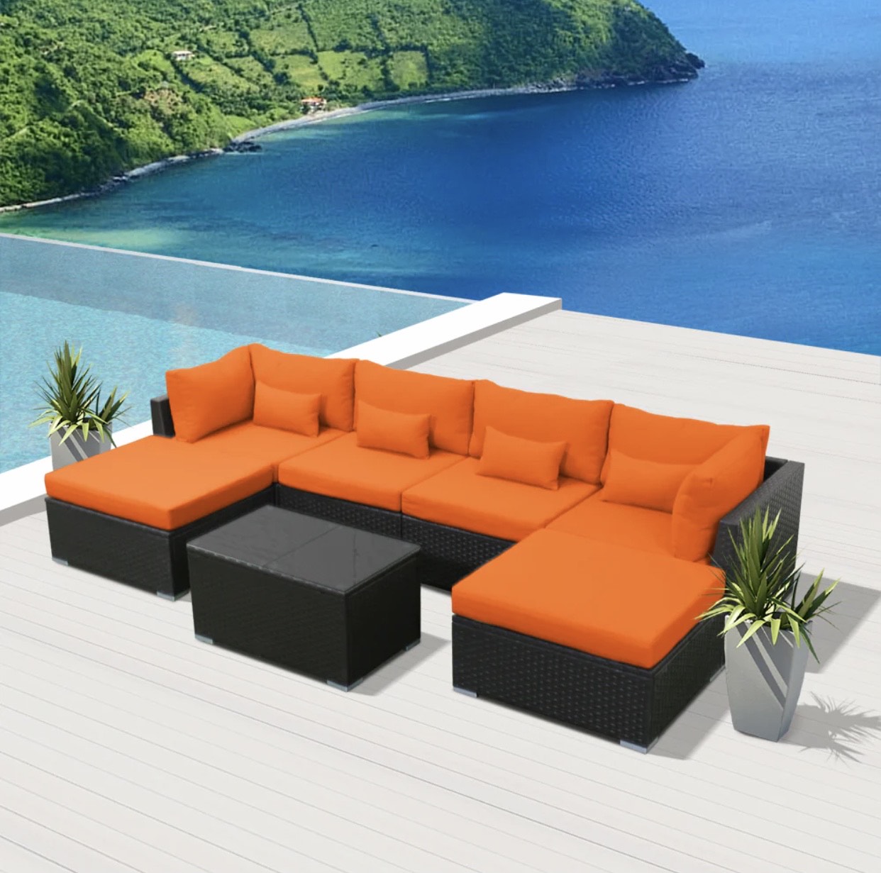 Orange Outdoor Modern Patio Furniture Long Beach 7 Piece Seven